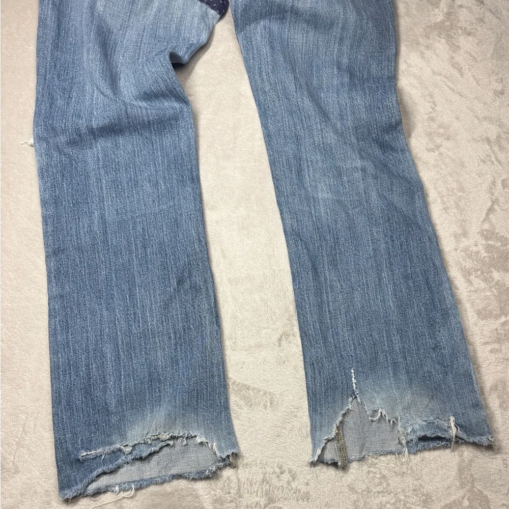 Y2K Blue Cult Midrise Kate Flare Patchwork Denim Distressed Blue Jeans Size 31